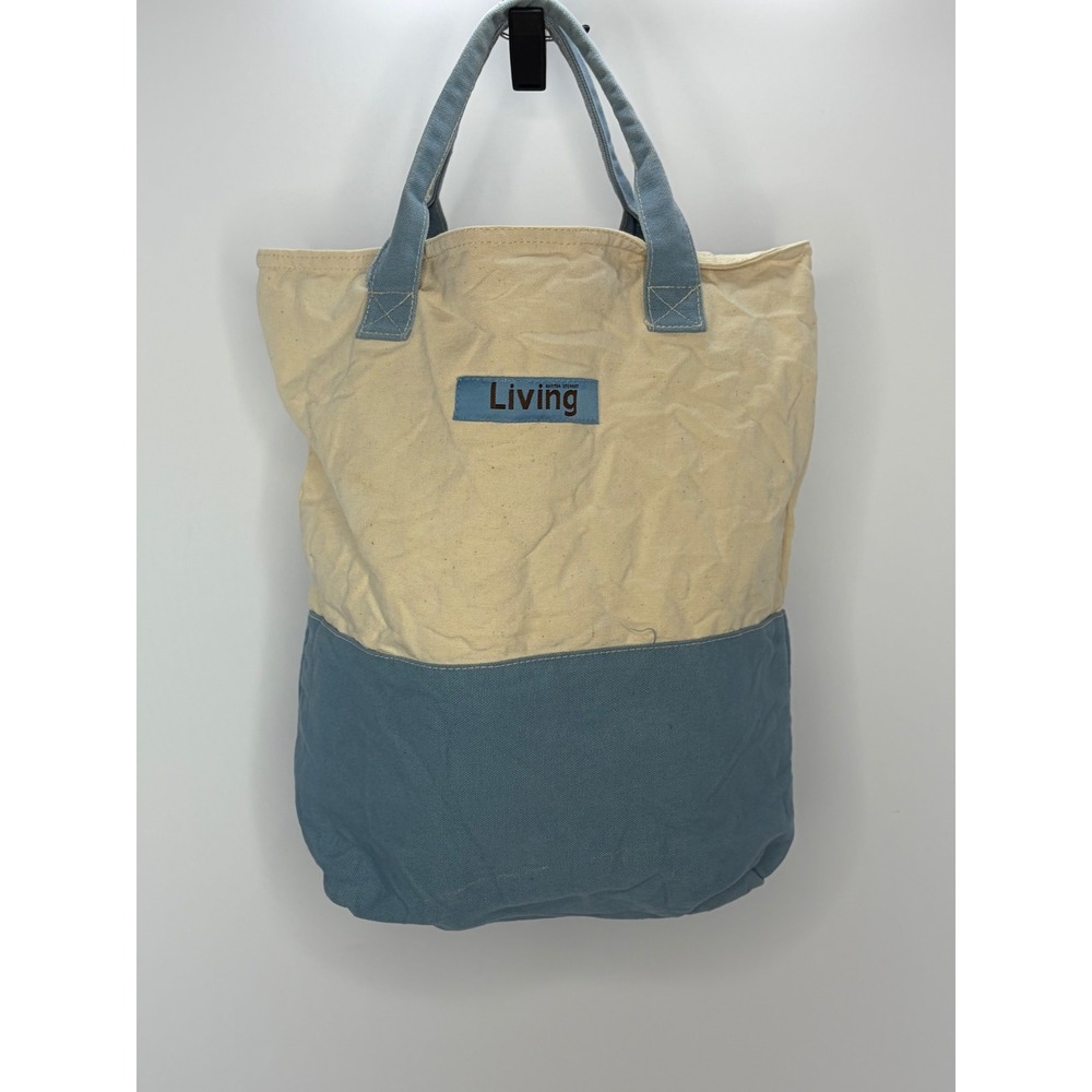 Martha Stewart Living Canvas Tote Bag Blue Cream Two Tone Utility Shopper